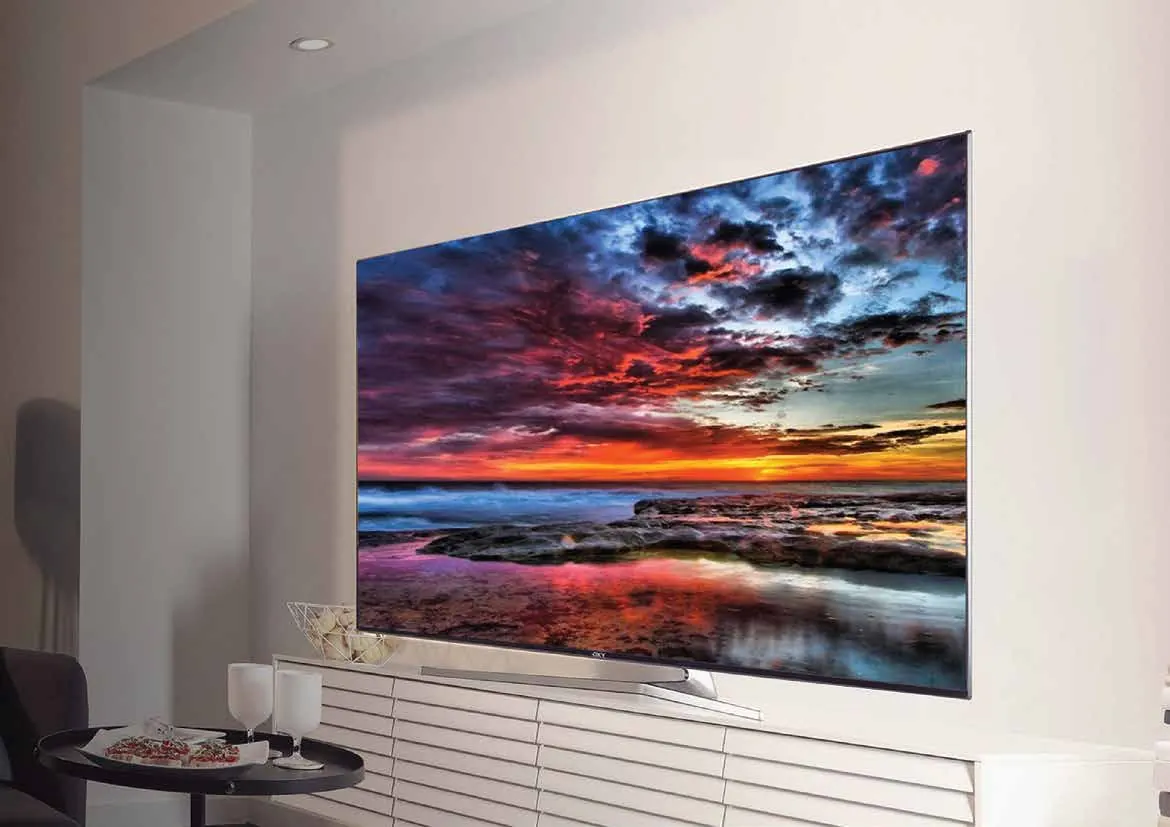 OXY LED TV mounted in a living room